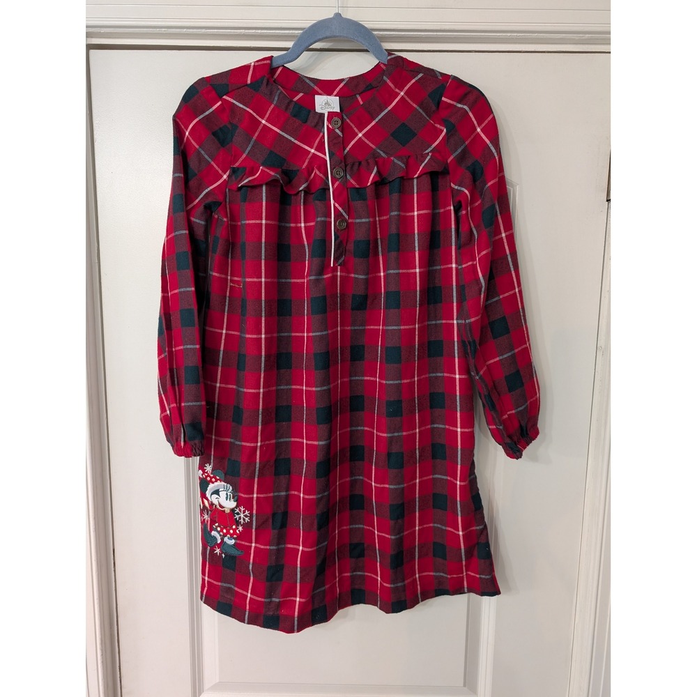 Disney Minnie Mouse Girls Red Plaid Flannel Holiday Dress Christmas Size 9/10